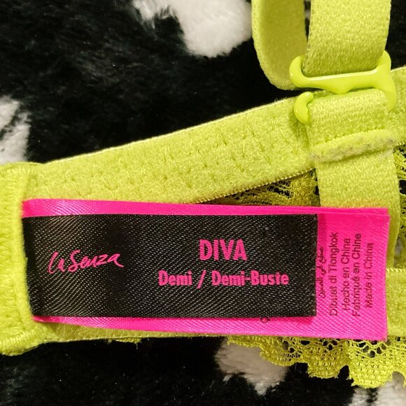 LA SENZA 32DD Chartreuse lace underwire molded cup bra unpadded acid green 32E - Picture 2 of 14